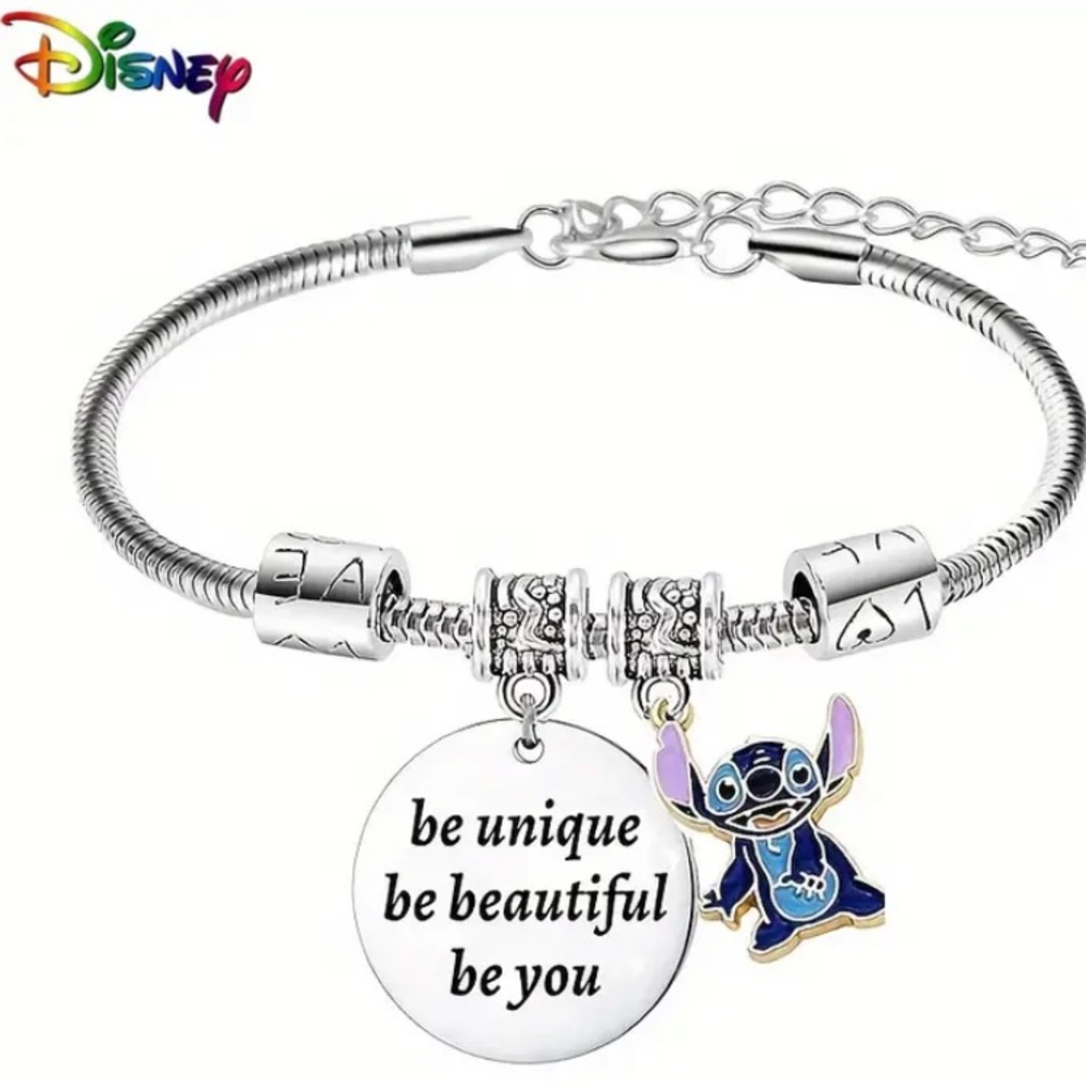 Disney Lilo & Stitch Charm Bracelet Pendant “be unique be beautiful be you”